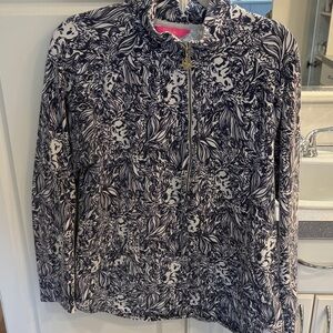 Lily Pulitzer  Navy blue & White Floral Quarter-Zip Jacket